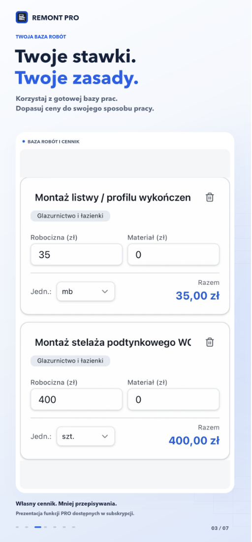 RemontPro — Baza robót